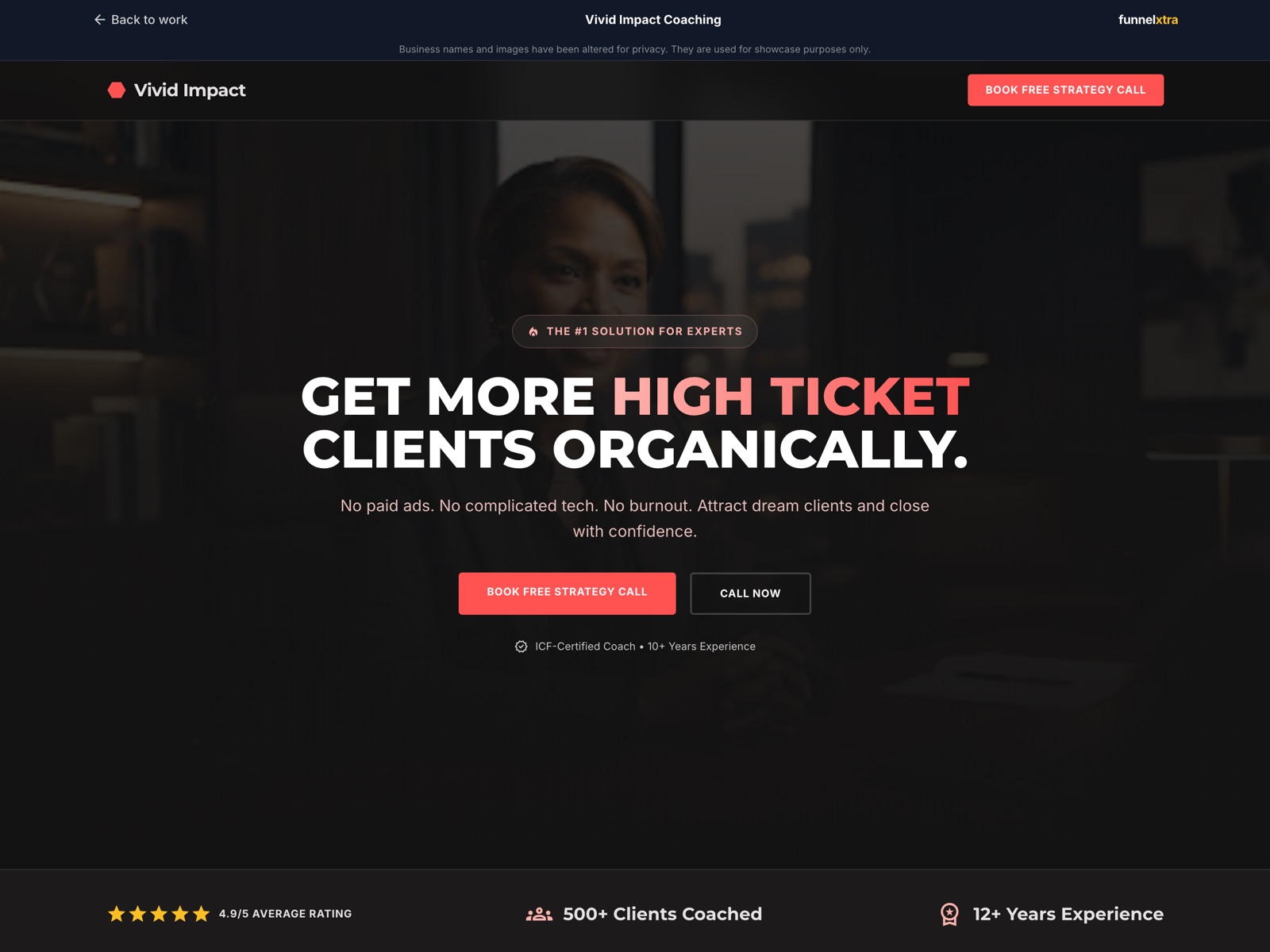 Vivid Impact Coaching landing page