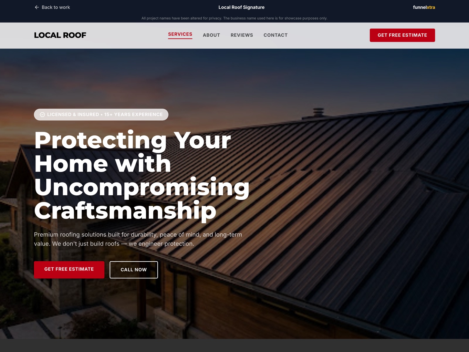 Local Roof Signature landing page